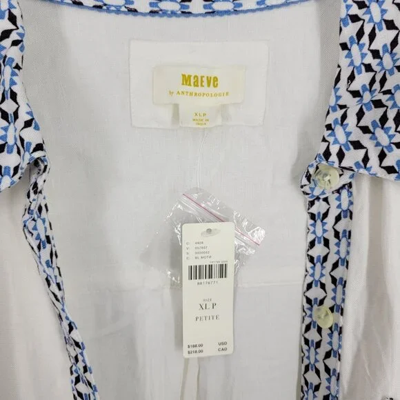 Maeve The Irene Linen Shirt Dress Resort Luxe Coastal Mediterranean XLP Vacation - Picture 3 of 8